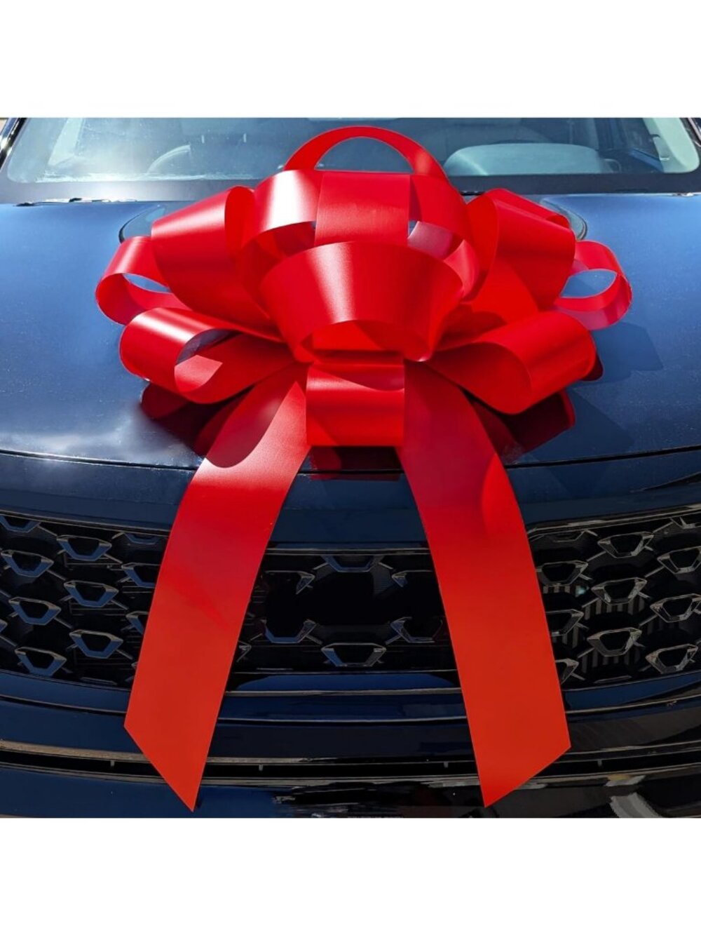Giant Red Car Bow - Non-Scratch Magnet, Weather Resistant Vinyl for Gifts